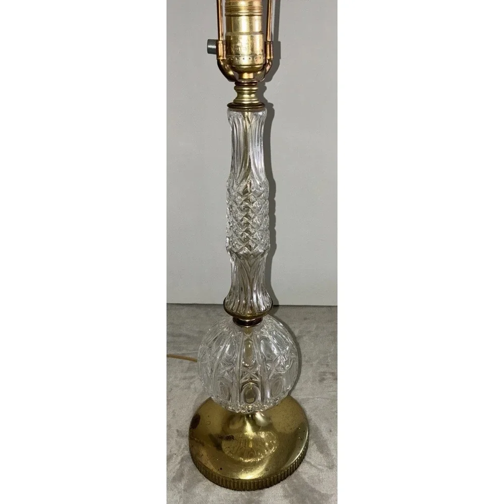 Vintage Hollywood Regency Table Lamp Etched Glass Gold Base Cream MCM 37